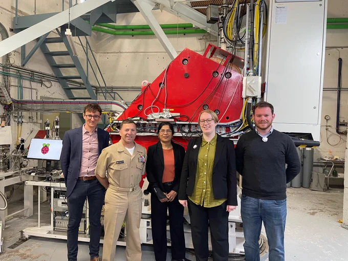 Pictured (left to right): Dr. Ed Simpson, Captain Kevin "Q" Quarderer, Prof. Mahananda Dasgupta, Dr. Kaitlin Cook, and Dr. AJ Mitchell.