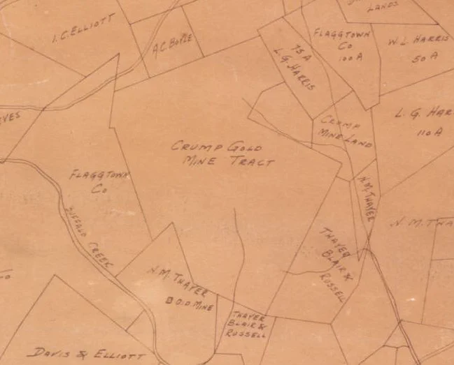 Zoomed in portion of 1910 Eldorado Township map showing Crump Gold Mine Tract.