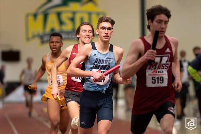 Aidan Kindopp ran the leadoff leg for URI’s distance medley relay team at the Atlantic 10 Indoor Championship. (Photo – Rafael Suanes / Atlantic 10)