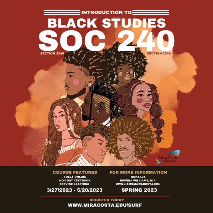 Still enrolling in classes? Check out LIT 100: Intro to Chicana/o/x Literature and SOC 240: Intro to Black Studies @MiraCosta #spring2023 #classes