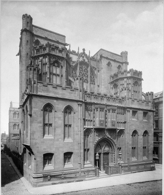 Photograph showing the exterior of the Rylands in 1900.