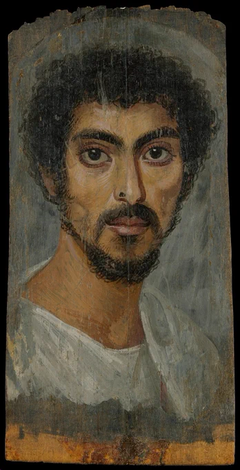 Courtesy of the Metropolitan Museum of Art: 2nd century CE Egyptian funerary  portrait.