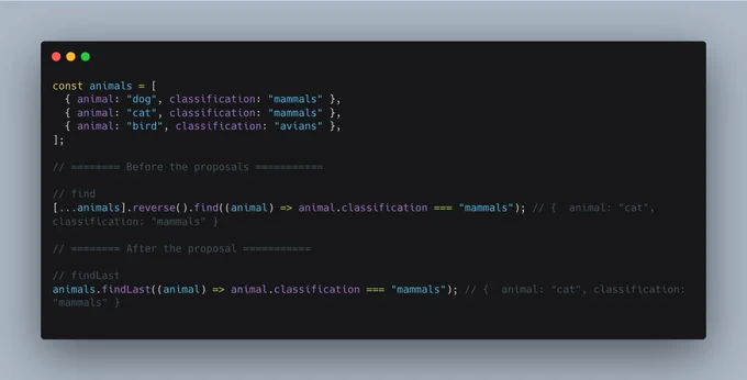 A picture showing findLast JavaScript feature