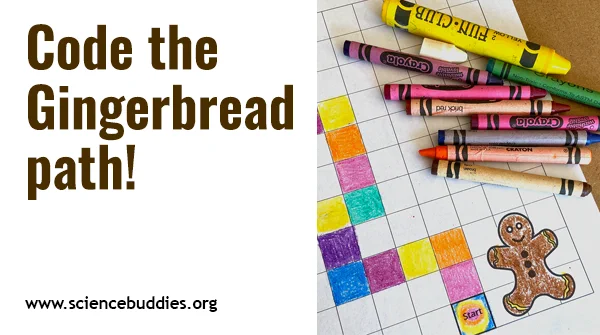 Gingerbread coding activity with crayons and graph-style paper