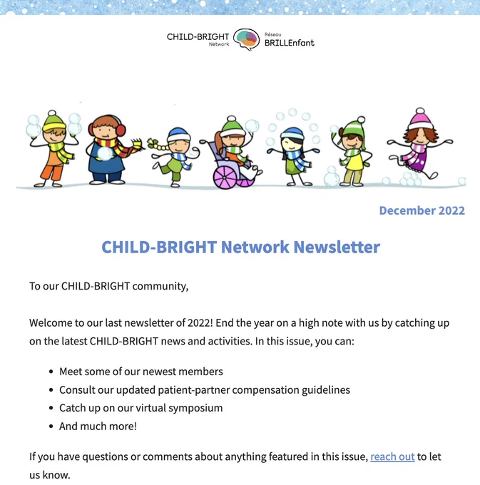 Front page of the December 2022 CHILD-BRIGHT newsletter