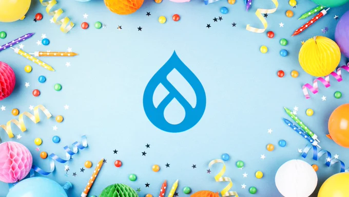 Drupal logo in party surroundings