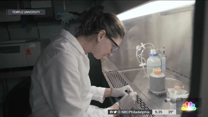 Dr. Heather Murphy, Temple University and University of Guelph, conducts tests on water samples in this video still from NBC News 10 Philadelphia 