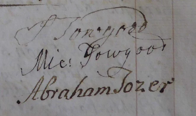 A receipt from 1767 with signatures of Micaiah and Stephen Towgood and Abraham Tozer, all dissenting ministers in Exeter.