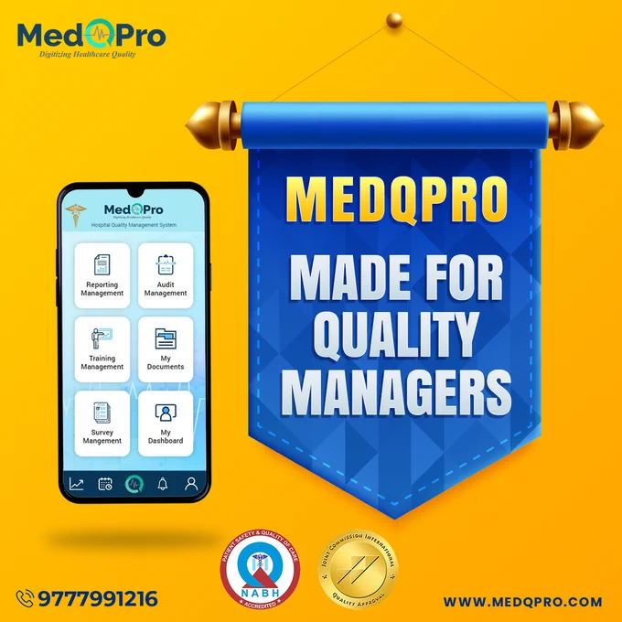 MedQPro, the QMS software helps Doctors, Quality Managers of the hospital, and organizations to improve overall quality in different ways. We provide knowledge and training that improves quality healthcare as per global standards. Join us and we will assist you to get the valuable mark of NABH to your Healthcare Organisations.

Book a free demo today! Call us @  919777991216 or visit us at www.medqpro.com.

#software #healthcaretechnology #nabhhospital #QualityManager #qualitymanagementsystem #jci #nabh #nabhaccredited #hospitalmanagement #hospitaladministration #hospitalsoftware #patientsafety
