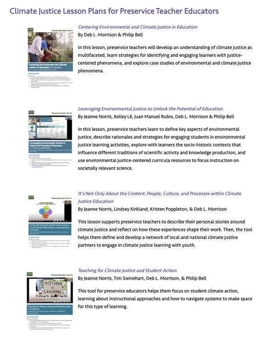 Screenshot of our website featuring four climate education tools