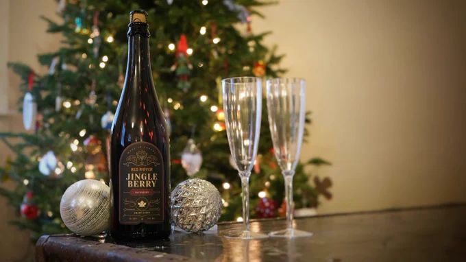 Bottle of Red Rover Jingleberry Cider