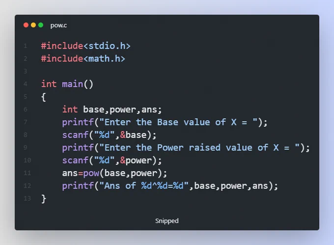 #Day30 #100DaysOfCode 

😄 Achievement :  #1MonthCodingChallenge 
Project : Pow Function (Math.h) 
Language : C

#programming  #daily #programmer #cpplanguage #clanguage  #DataScience #appdevelopment #tech #technical #girlscript #googledevs #CPP #c #DevOps