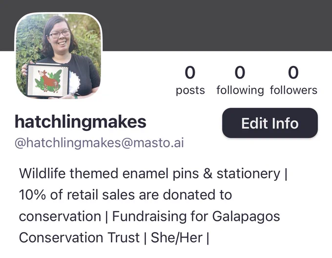 A screenshot of Tash’s Hatchlingmakes account on mastodon