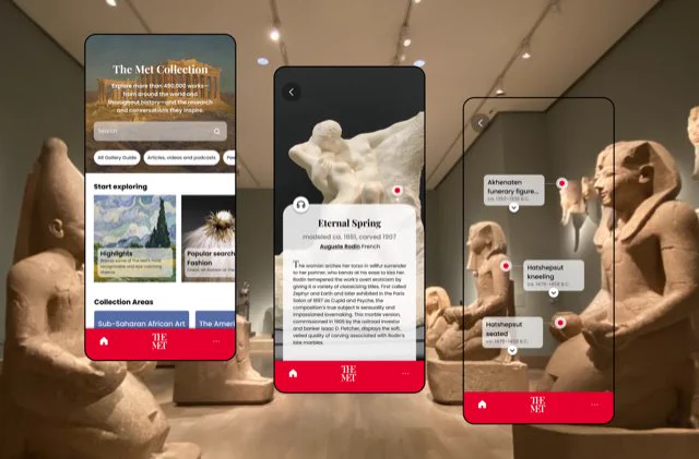 UI concept screens for an AR gallery guide