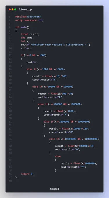#Day31 #100DaysOfCode 

Project : Subscriber Counts Youtube
Language : C  

#programming  #daily #programmer #cpplanguage #clanguage  #DataScience #appdevelopment #tech #technical #girlscript #googledevs #CPP #c #DevOps  #challenge