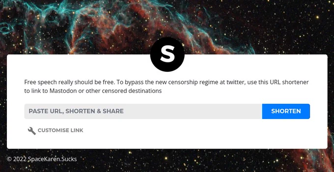Spacekaren.sucks screenshot des Linkshorteners