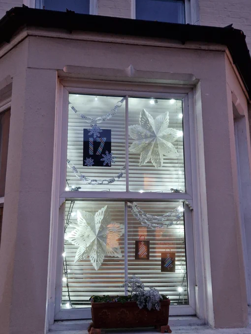 Window decorated with advent scene