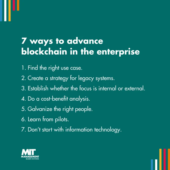List of seven ways to advance blockchain in the enterprise.
