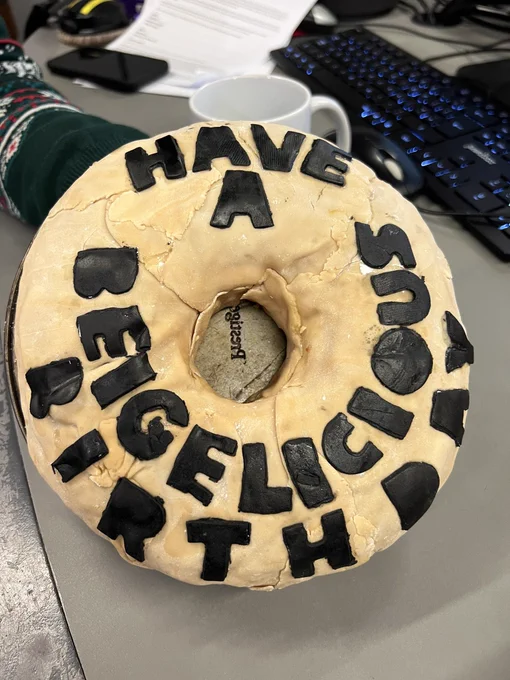 A bagel shaped birthday cake