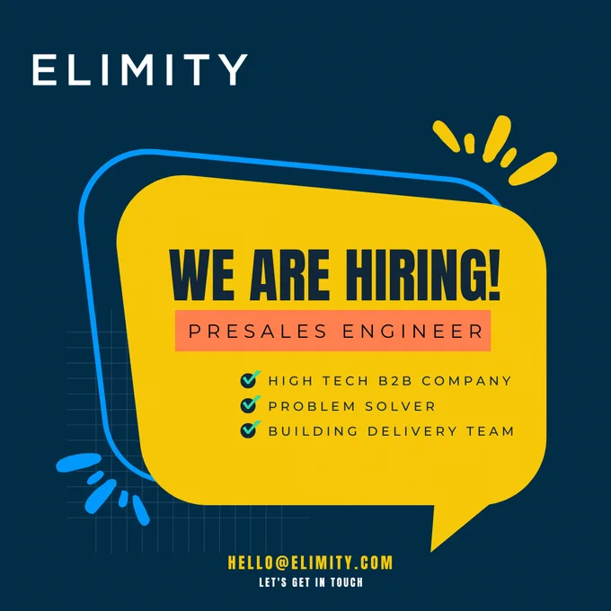 Elimity is looking for a talented Presales: a high-energy, driven professional with strong problem-solving skills.