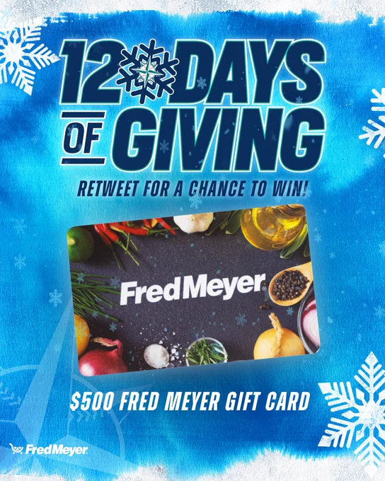 12 Days of Giving: Retweet for a Chance to Win!

Graphic with Day 5 prize: $500 Fred Meyer Gift Card.