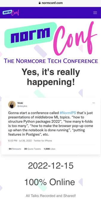 Screenshot of conference program to be found at normconf.com