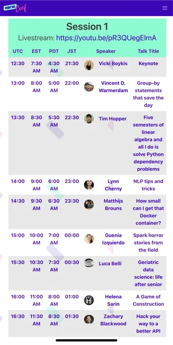 Screenshot of conference program to be found at normconf.com