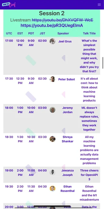 Screenshot of conference program to be found at normconf.com