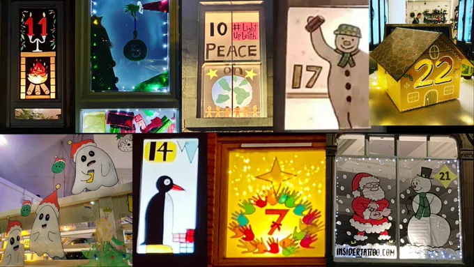 Photo collage of a variety of advent windows