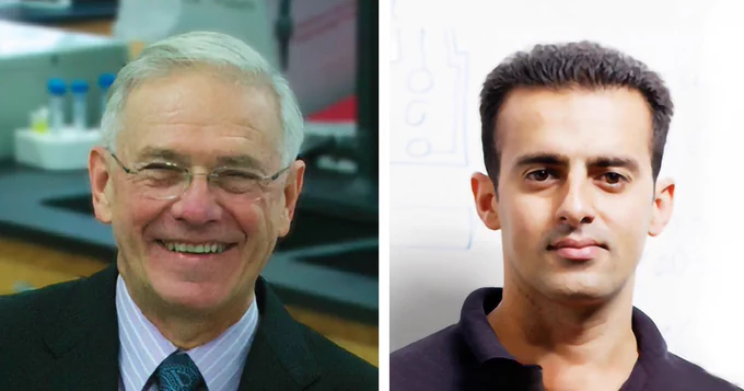 side by side headshots of professors Daniel Martin Watterson (left) and Roozbeh Ghaffari (right), separated by a white border 