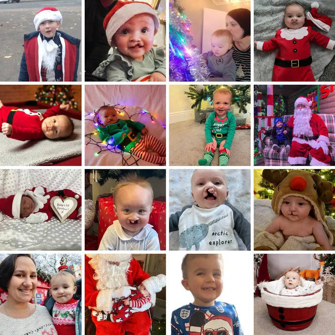[Image ID: A collage of photos showing children dressed in festive clothing]  