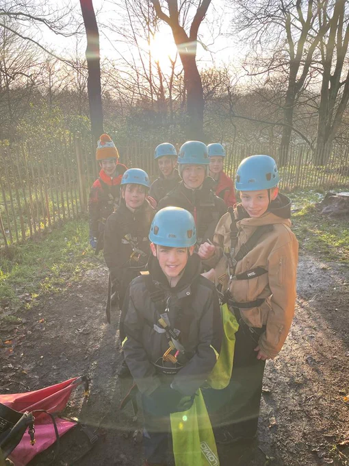 Scouts waiting their turn for the zip wire