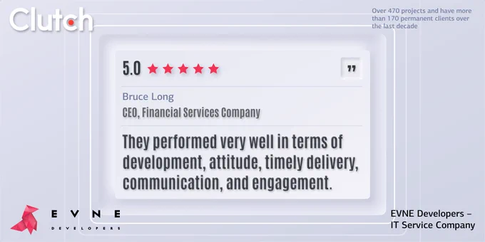 EVNE Developers receives a new review on Clutch! 
While developing products, we always try to dive into your idea, deliver the project on time and provide you with constant communication in a convenient for you way.
