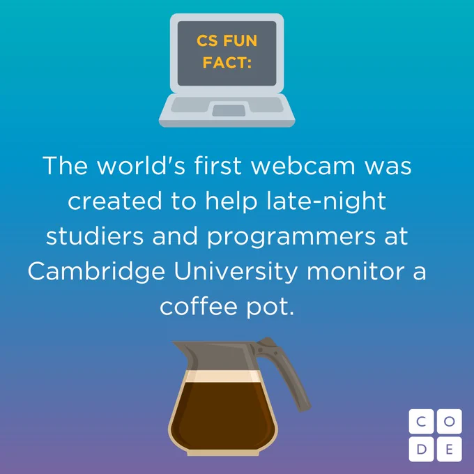 The world's first webcam was created to help late night studiers and programmers at Cambridge University monitor a coffee pot.
