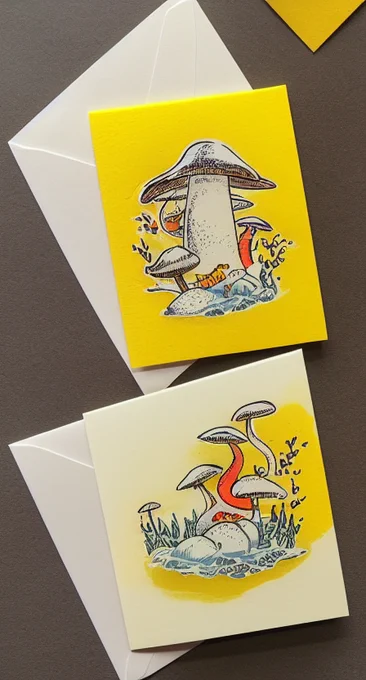 a card featuring AI-style art of mushrooms and dragon-like swirls