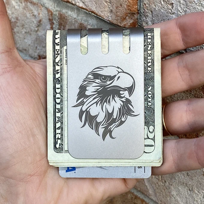 EAGLE VIPER Titanium Money Clip https://www.superiortitanium.com/Viper-Titanium-Money-Clip.html?variation1=EAGLE on Natural Titanium Finish