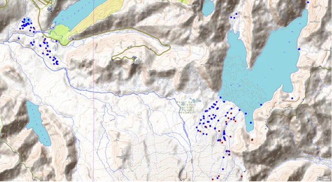 Map of all terrestrial and aquatic HOBO deployments on the pyroclastic flow, debris avalanche, and within Spirit Lake, and its immediate vicinity from 1997-2022
