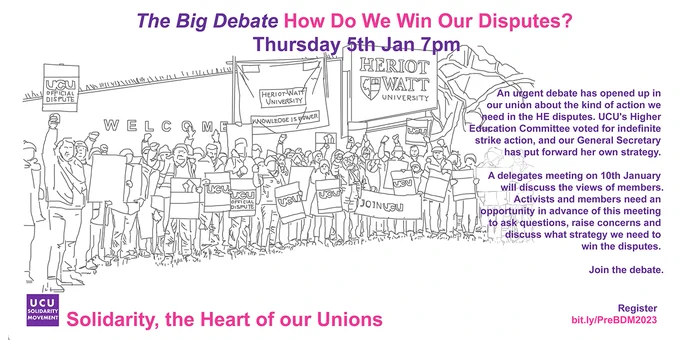 Line drawing of a picket line with lots of people