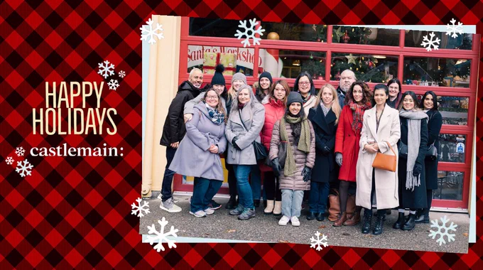Holiday card with a picture of the Castlemain team.