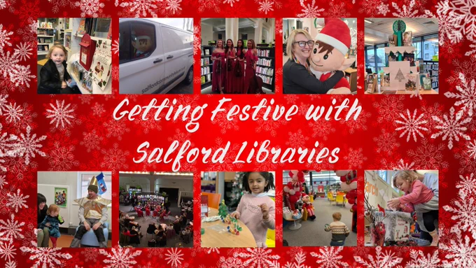 Photo - collage of photos spotlighting Christmas events at Salford Libraries