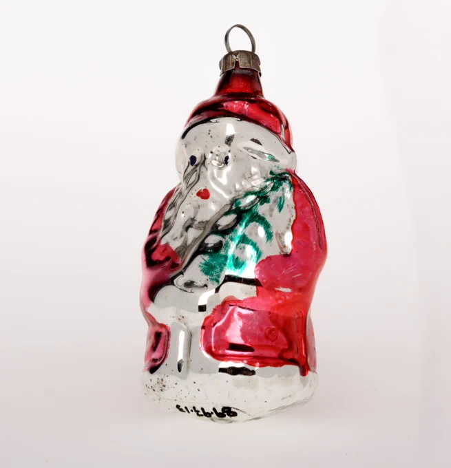 Image of a mouth-blown, moulded glass figural of Santa.