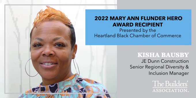 Infographic congratulating Kisha Bausby with an image of Kisha on the left.