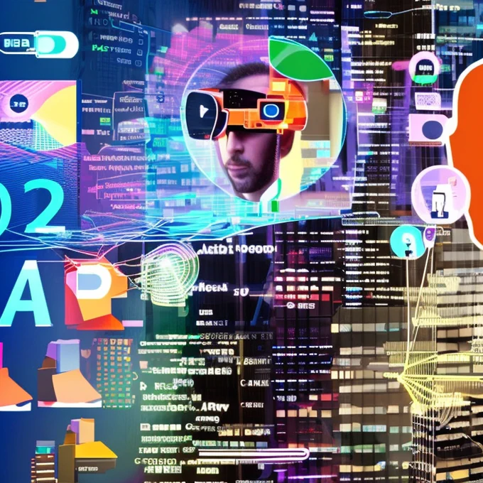 A conceptual image of augmented reality including a person wearing a headset