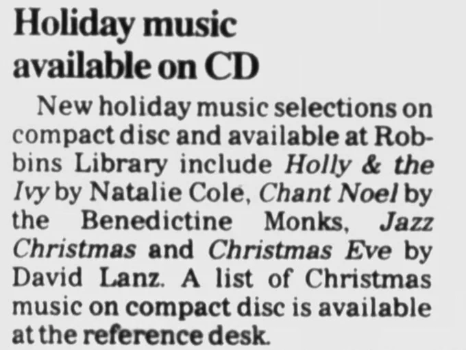 Holiday Music avaliable on CD