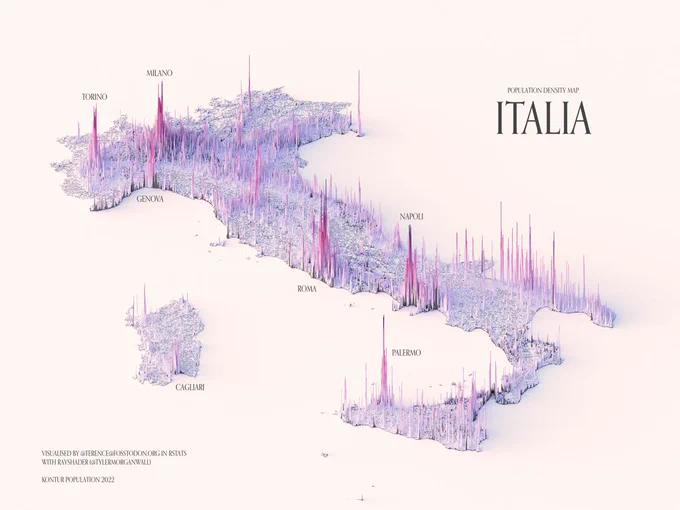 A population density map of Italy