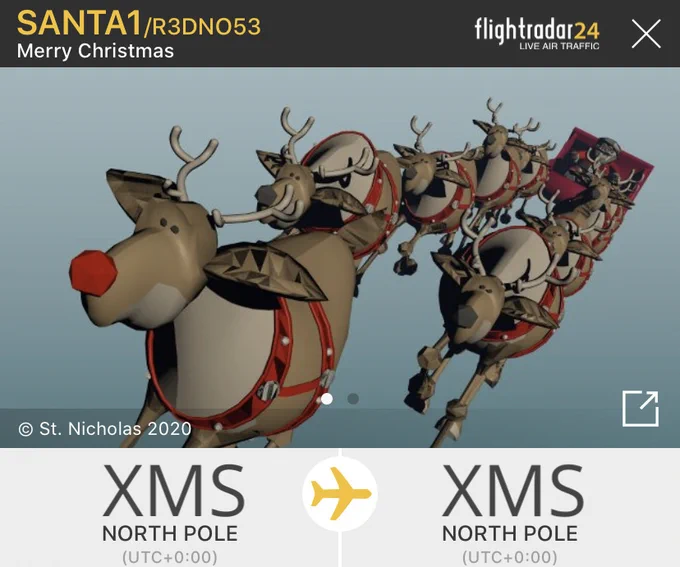 Santa and his reindeer in the Flightradar24 flight info panel