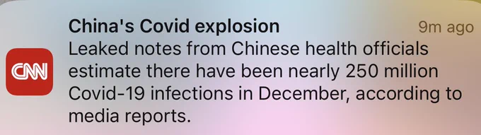 CNN reports Covid is explosion in China leaked from government officials.  Go back in my tweets and find that I predicted we’d find out about this soon.
