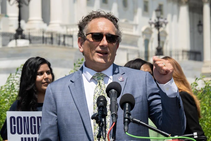Andy Levin at a press conference in front of the U.S. Capitol.