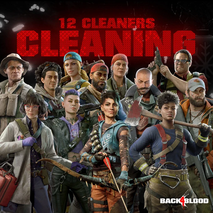 An image of all the current Cleaners, with the text "12 Cleaners Cleaning" text behind. 
