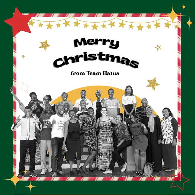 Photo of Team Hatua against a festive green background and the words Merry Christmas